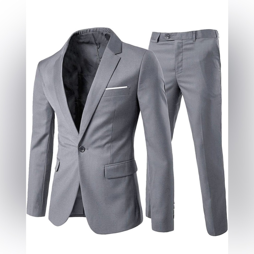 Men’s 2 piece Suits Slim Fit Button Dress Suit Jacket Blazer  & Pants set/ small